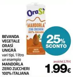 Superconti Beveranda vegetale Orasi Unigrà Mandorla zero zuccheri 100% italiana offerta