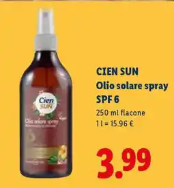 Lidl CIEN SUN Olio solare spray SPF 6 offerta