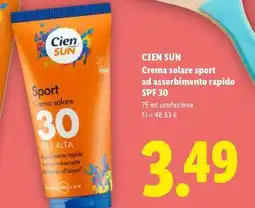Lidl CIEN SUN Crema solare sport ad assorbimento rapido SPF 30 offerta