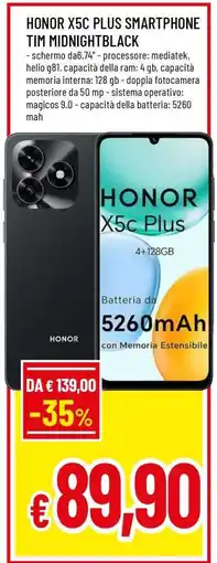 Famila HONOR X5C PLUS SMARTPHONE TIM MIDNIGHTBLACK offerta