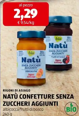 ALDI Natù confetture senza zuccheri aggiunti offerta