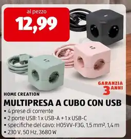 ALDI Home Creation multipresa a cubo con USB offerta