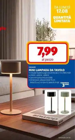 ALDI Casalux mini lampada da tavolo offerta