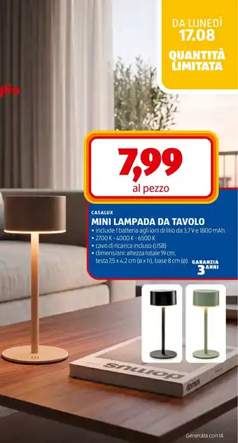 Casalux mini lampada da tavolo