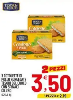 Ard Discount 3 cotolette di pollo surgelate tesori del cuoco con spinaci offerta