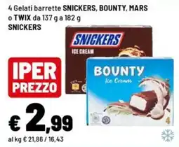 Iper La Grande Gelati barrette SNICKERS, BOUNTY, MARS o TWIX offerta