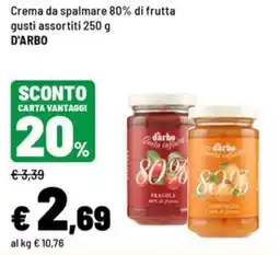 Iper La Grande Crema da spalmare 80% di frutta gusti assortiti D'ARBO offerta