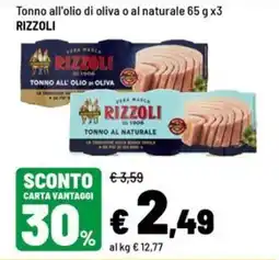Iper La Grande Tonno all'olio di oliva o al naturale Rizzoli offerta