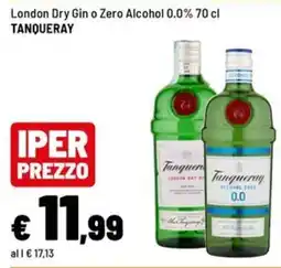 Iper La Grande London Dry Gin o Zero Alcohol Tanqueray offerta