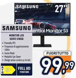 Unieuro Samsung monitor led serie s30gd offerta