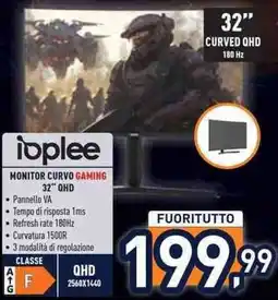 Unieuro Ioplee monitor curvo gaming 32" qhd offerta