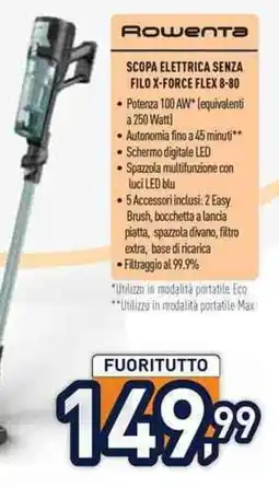 Unieuro Rowenta Scopa elettrica senza filo X-Force Flex 8-80 offerta