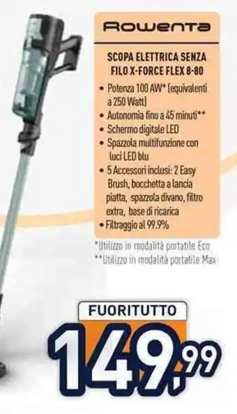 Unieuro Rowenta Scopa elettrica senza filo X-Force Flex 8-80 offerta