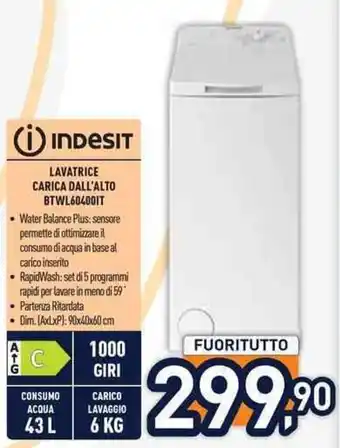 Unieuro Indesit lavatrice carica dall'alto offerta