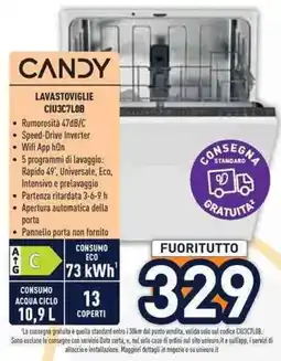Unieuro Candy lavastoviglie CIU3C7L0B offerta