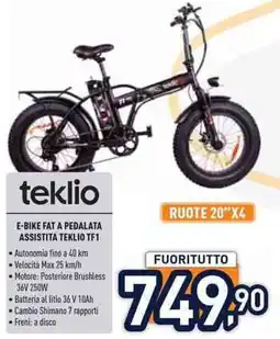 Unieuro teklio E-BIKE FAT A PEDALATA ASSISTITA TEKLIO TF1 offerta