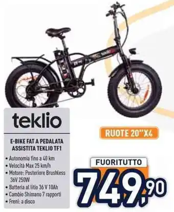 Unieuro teklio E-BIKE FAT A PEDALATA ASSISTITA TEKLIO TF1 offerta