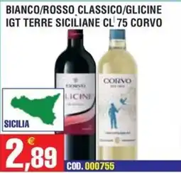 Immenso Cash Bianco/rosso classico/glicine Igt Terre Siciliane cl 75 corvo offerta
