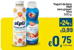 Qui Discount Yogurt da bere Alpli zero grassi/Viva offerta