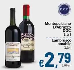 Qui Discount Montepulciano d'Abruzzo DOC Lambrusco Amabile offerta