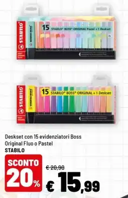 Iper La Grande Deskset con 15 evidenziatori Boss Original Fluo o Pastel Stabilo offerta