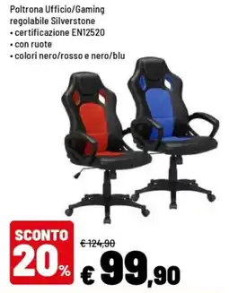 Iper La Grande Poltrona Ufficio/Gaming regolabile Silverstone offerta