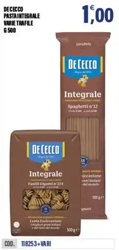 Adhoc De Cecco pasta integrale varie trafile offerta