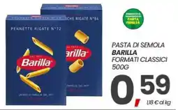 Eurospar Pasta di semola Barilla formati classici offerta