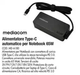 Wellcome mediacom Alimentatore Type-C automatico per Notebook 65W offerta
