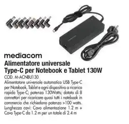 Wellcome mediacom Alimentatore universale Type-C per Notebook e Tablet 130W offerta
