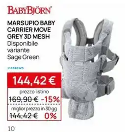 Prenatal BabyBjörn Marsupio Baby Carrier Move Grey 3D Mesh offerta