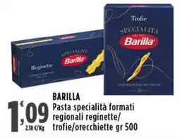 Rossotono Carrefour Barilla Pasta specialità formati regionali reginette/trofie/orecchiette offerta