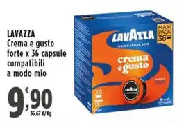 Rossotono Carrefour LAVAZZA Crema e gusto forte x 36 capsule compatibili a modo mio offerta