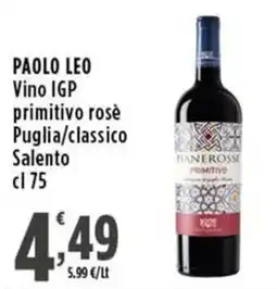Rossotono Carrefour Paolo Leo Vino IGP primitivo rosè offerta