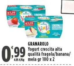 Rossotono Carrefour Granarolo Yogurt crescita alta qualità fragola/banana/mela offerta