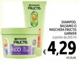 Spazio Conad Shampoo, balsamo o maschera Fructis Garnier offerta