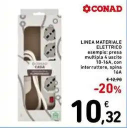 Spazio Conad Presa multiplo 4 uscite 10-16A, con interruttore, spina 16A offerta