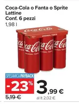 Carrefour Coca-Cola o Fanta o Sprite Lattine offerta