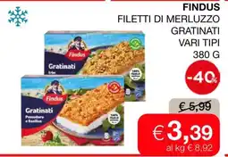 Coop FINDUS FILETTI DI MERLUZZO GRATINATI VARI TIPI offerta