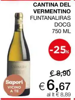 Coop CANTINA DEL VERMENTINO FUNTANALIRAS DOCG 750 ML offerta