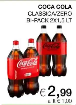 Coop COCA COLA CLASSICA/ZERO BI-PACK 2X1,5 LT offerta