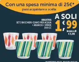Deco Supermercati Kreativa set 3 bicchieri conici per acqua offerta