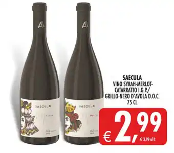 Saecula vino syrah-merlot-catarratto i.g.p./grillo-nero d'avola d.o.c.