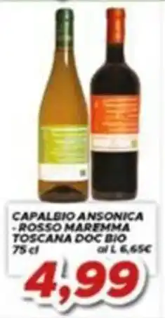 MA Supermercati Capalbio Ansonica Rosso Maremma Toscana DOC Bio offerta