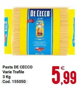Centro Cash Pasta DE CECCO Varie Trafile offerta