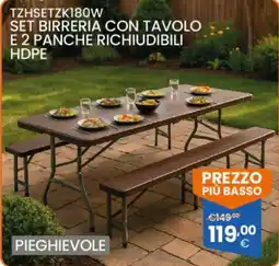 Brigros Set birreria con tavolo e 2 panche richiudibili HDPE offerta
