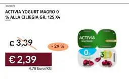 Prezzemolo e Vitale Activia yogurt magro 0% alla ciliegia offerta