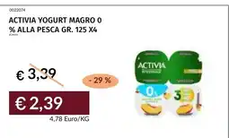 Prezzemolo e Vitale Activia yogurt magro 0% alla pesca offerta