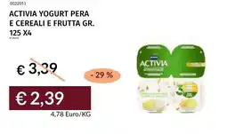 Prezzemolo e Vitale Activia yogurt pera e cereali e frutta offerta