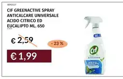 Prezzemolo e Vitale Cif Greenactive spray anticalcare universale acido citrico ed eucalipto offerta